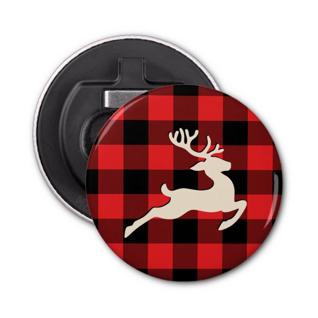 Décapsuleur Christmas Holiday Deer Antlers Red Buffalo Plaid (Devant)