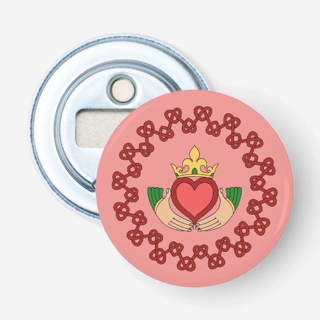 Décapsuleur Claddagh et Red Knotwork sur rose (Devant)
