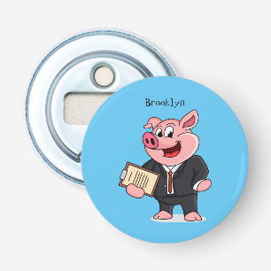 Décapsuleur Cochon amusant en costume d'affaires dessin animé