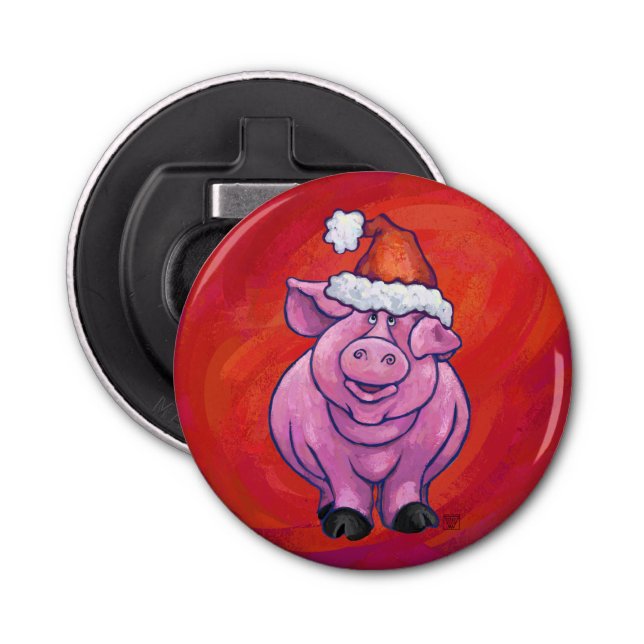 Décapsuleur Cochon mignon à Santa Hat sur rouge (Devant)