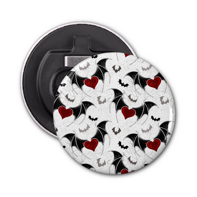 Décapsuleur Coeur d'Halloween avec ailes de chauve-souris noir (Devant)