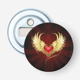 Décapsuleur Coeur rouge avec ailes d'or
