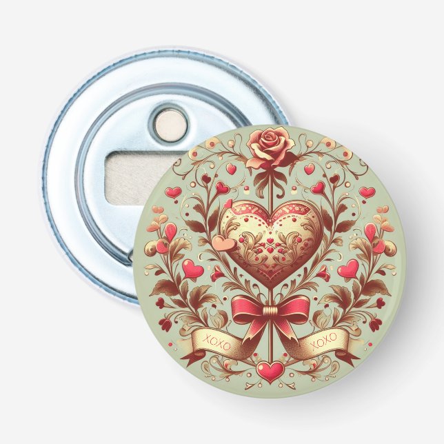 Décapsuleur Coeur vintage Valentine's day xoxo (Devant)