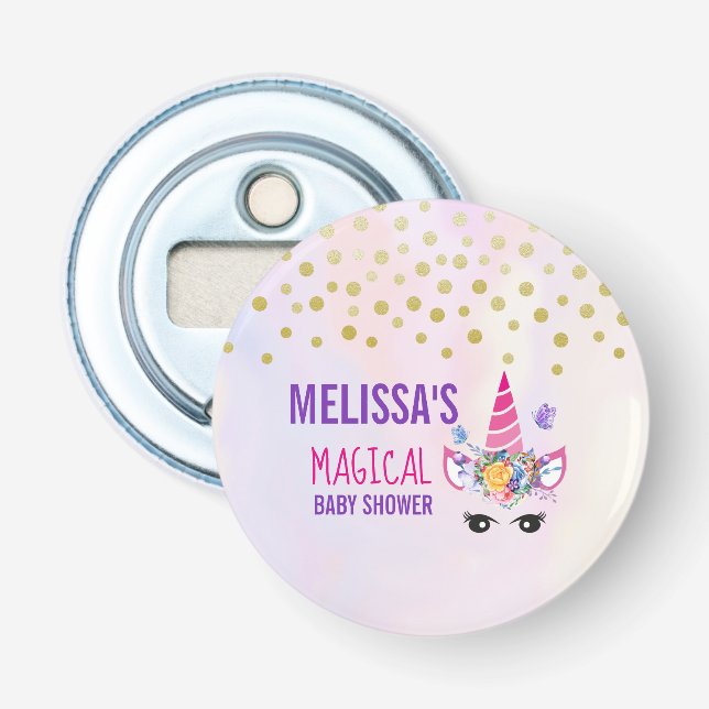 Décapsuleur Confetti rose unicorne tendance et Baby shower de  (Devant)
