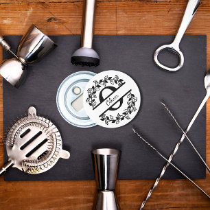 Décapsuleur Couronne florale noire moderne avec monogramme "O"