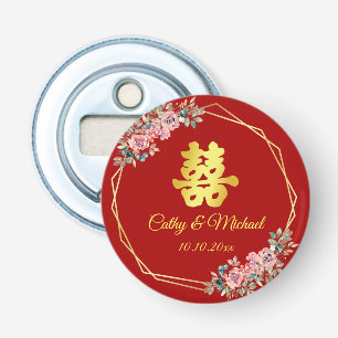 Décapsuleur Couronne florale rouge mariage chinois double bonh