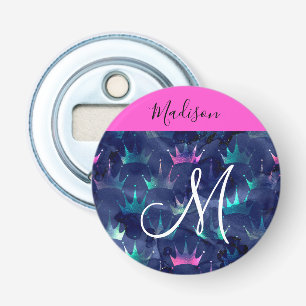Décapsuleur Couronnes de sirène en strass rose vif Monogramme
