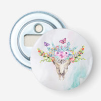 Crâne animal Boho avec papillons et fleurs