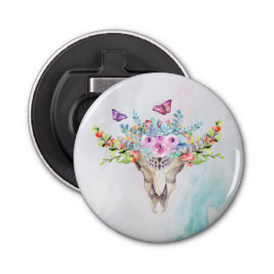 Décapsuleur Crâne animal Boho avec papillons et fleurs
