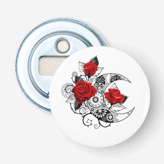 Décapsuleur Croissant mécanique avec roses rouges (Devant)