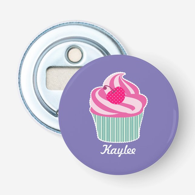 Décapsuleur Cupcake rose personnalisé avec cerise Pointe Polka (Devant)