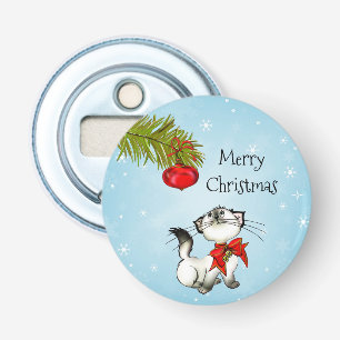 Décapsuleur Curieux Chat Kitty Dans Une Boue De Noël Rouge