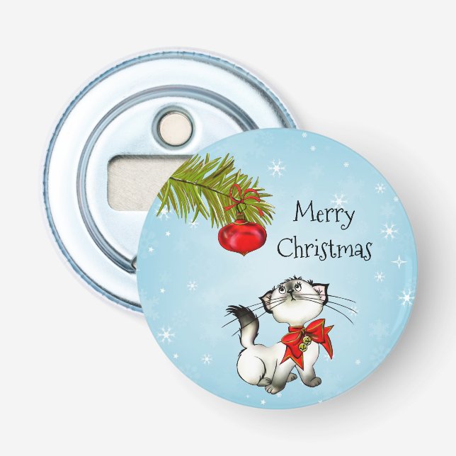 Décapsuleur Curieux Chat Kitty Dans Une Boue De Noël Rouge (Devant)
