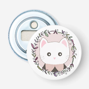 Décapsuleur Cute Kitten encadré de fleurs