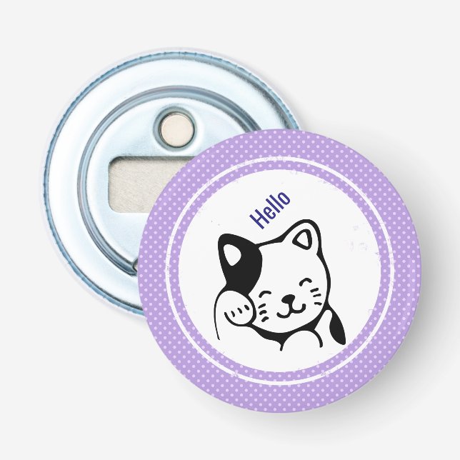 Décapsuleur Cute noir et blanc Kitty Chat Waving Bonjour (Devant)