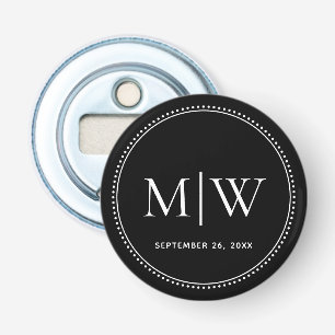 Décapsuleur Date de mariage élégante Monogramme noir de couple