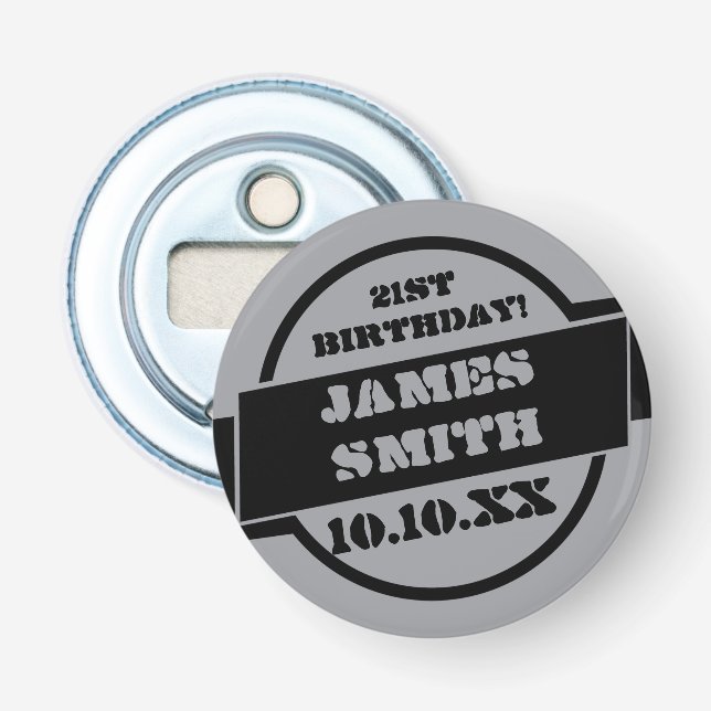 Décapsuleur Diplôme d'anniversaire noir personnalisé (Devant)