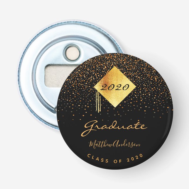 Décapsuleur Diplômé de la fête de l'or noir confetti (Devant)