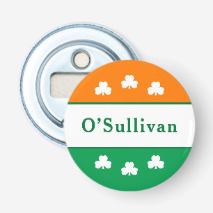 Décapsuleur Drapeau Irlandais Trèfle Monogramme Nom de Famille