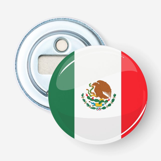 Décapsuleur Drapeau mexicain rond brillant (Devant)