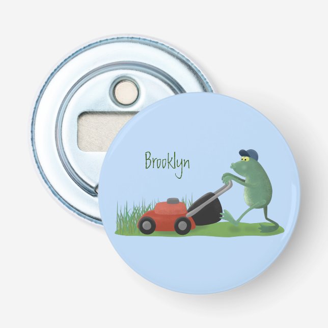 Décapsuleur Drôle grenouille verte tondre la pelouse dessin (Devant)