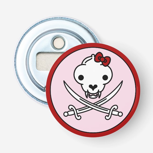 Décapsuleur Drôle Noir Blanc Jolly Kitty Pirate Os crâne (Devant)