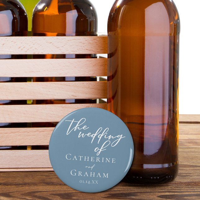 Décapsuleur Dusty Blue White Typographie Mariage côtier (Créateur téléchargé)