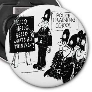 Décapsuleur École de formation de la police. Illustration drôl