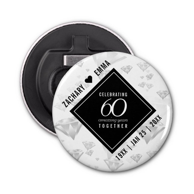 Décapsuleur Élégant 60e anniversaire de Mariage de diamant (Devant)