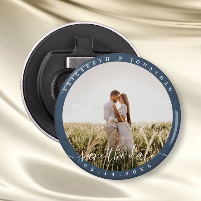 Décapsuleur Elégant Dusty Blue Photo Wedding Enregistrer La Da (Créateur téléchargé)