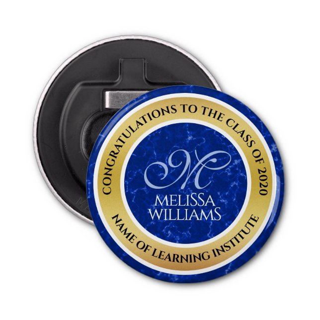 Décapsuleur Élégant Graduation Monogramme Bleu Marbre Or Huile (Devant)