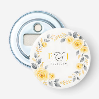 Décapsuleur Élégant mariage floral aquarelle jaune gris