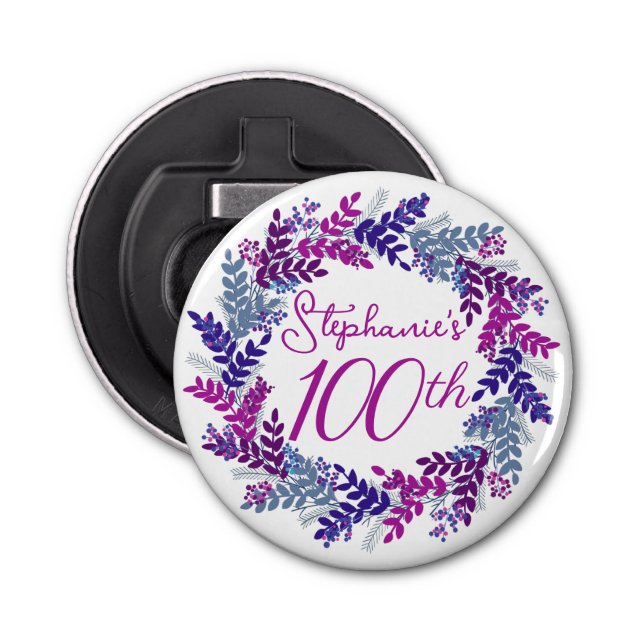 Décapsuleur Élégant monogramme de couronne violette 100e anniv (Devant)
