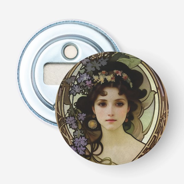 Décapsuleur Elégant Mucha Style Portrait d'une belle femme (Devant)