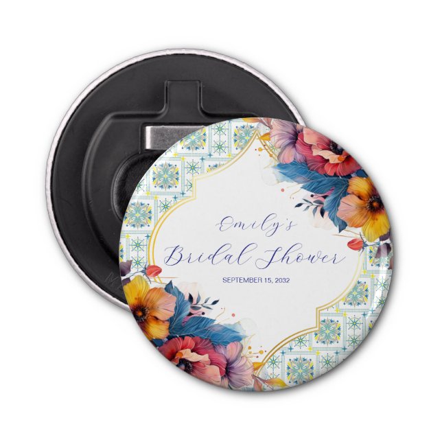 Décapsuleur Élégante Fête de Mariage Méditerranéenne Bleue (Devant)