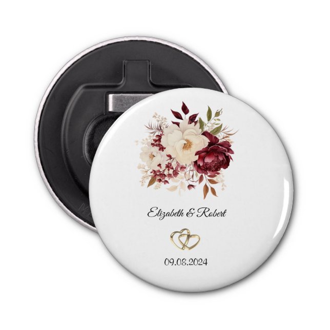 Décapsuleur Elégante Fleurs blanches bordeaux (Devant)