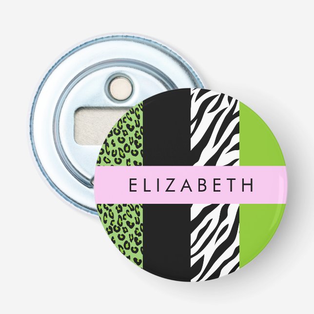 Décapsuleur Empreinte de léopard, Zebra Print, Vert, Votre nom (Devant)