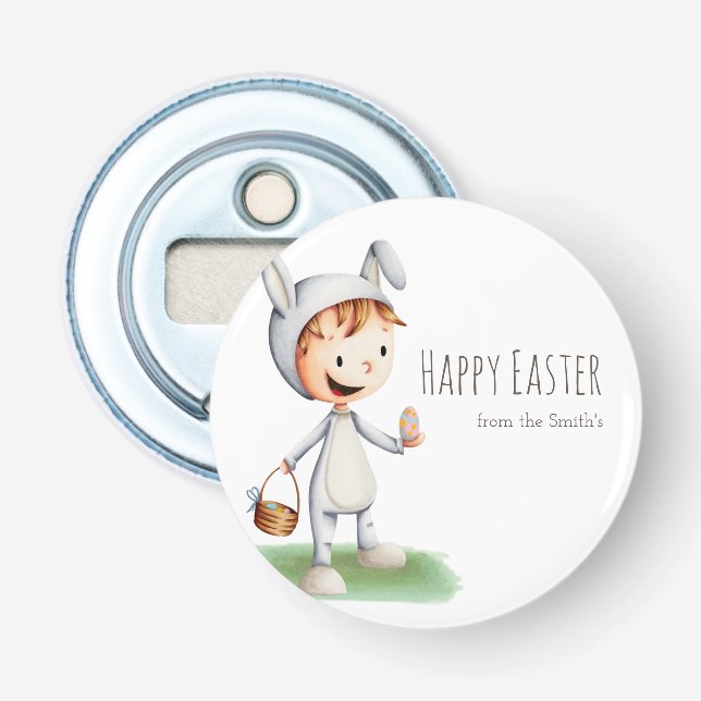 Décapsuleur Enfant mignon en costume lapin de Pâques Joyeux Pâ (Devant)