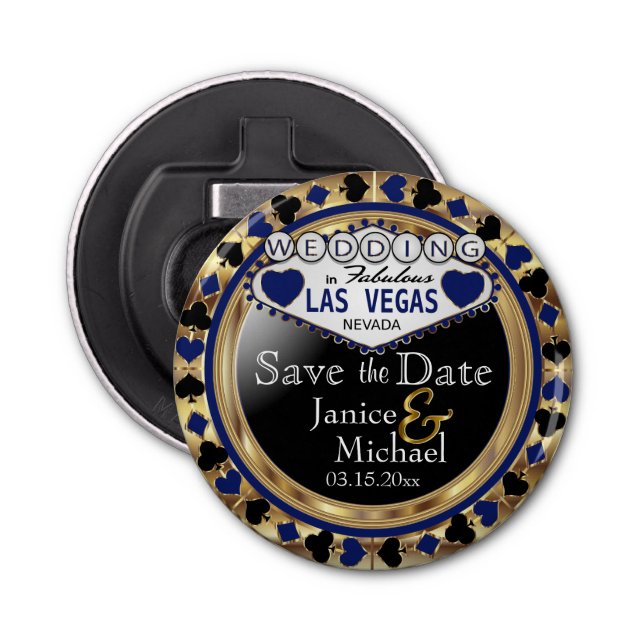 Décapsuleur Enregistrer la date Las Vegas Style - bleu foncé (Devant)