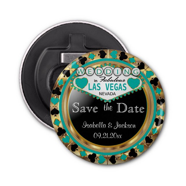 Décapsuleur Enregistrer la date Las Vegas Style - Turquoise (Devant)