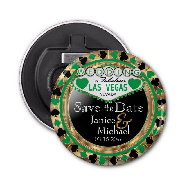 Décapsuleur Enregistrer la date Las Vegas Style - Vert (Devant)