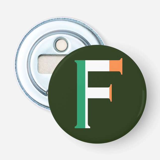 Décapsuleur F Monogramme superposé sur le bocal drapeau irland (Devant)