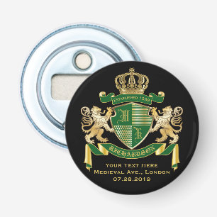Décapsuleur Faites votre propre blason Green Gold Lion Emblem