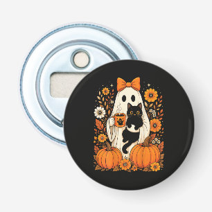 Décapsuleur Fantôme groovy d'Halloween tenant un chat noir flo