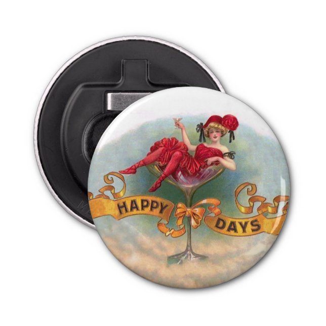 Décapsuleur Femme victorienne Champagne Rouge Happy (Devant)