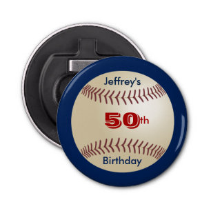Décapsuleur Fête de baseball Favor 50th Birthday Name Button