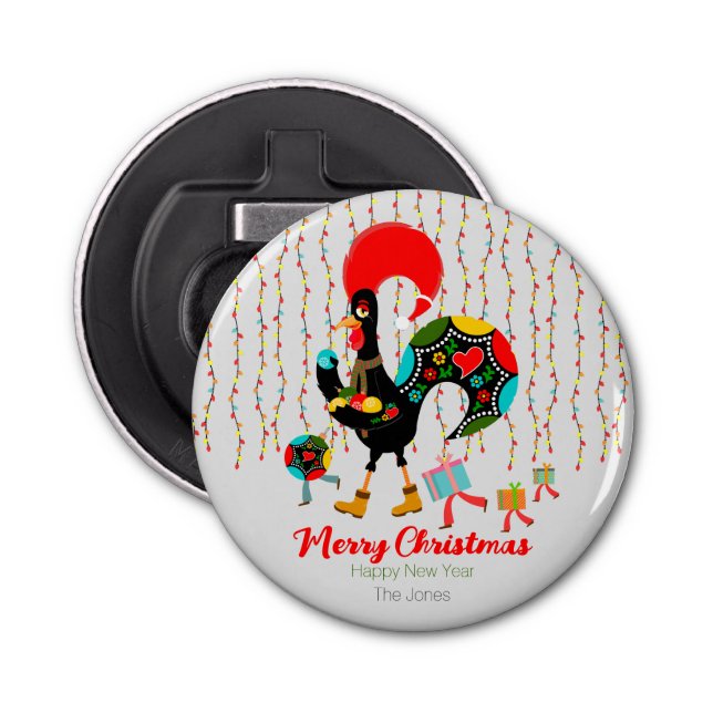 Décapsuleur Feux de Noël, baubles, cadeaux et coq (Devant)