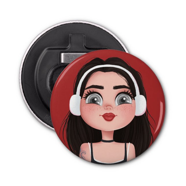 Décapsuleur Fille de dessin avec casque en rouge (Devant)