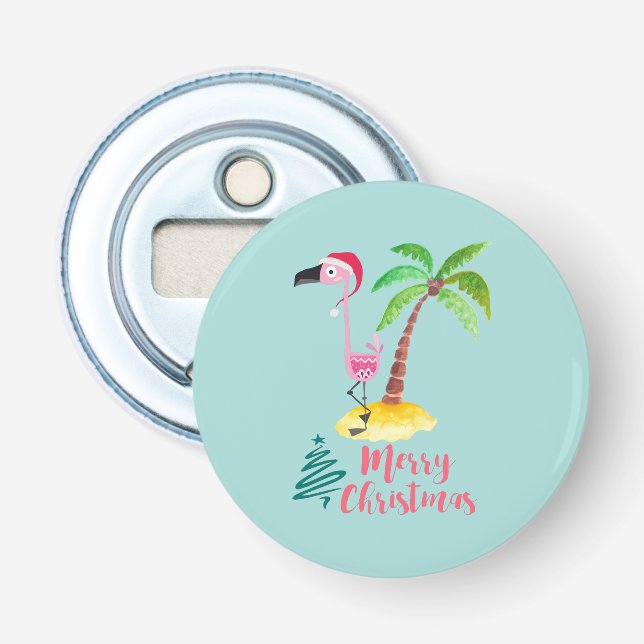 Décapsuleur Flamant rose Rose Dans Un Chapeau De Père Noël Par (Devant)