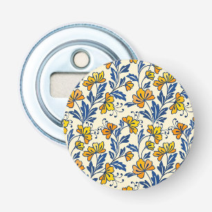 Décapsuleur Fleur Bleue Feuillue de Style Folk Orange Jaune Vi